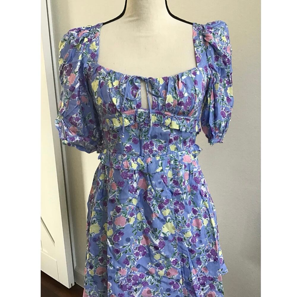 For Love & Lemons NWT Charlene Periwinkle Floral Mini Dress sz XS - Picture 5 of 13